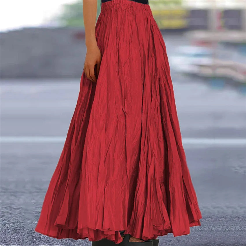 2024 Spring Summer New Solid Color Skirts Women Fashion Simple Style Folds Loose A-Line Skirt Trendy Female Clothing Streetwear