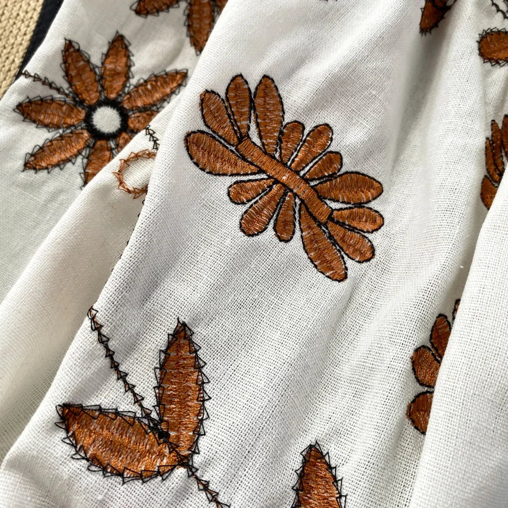 Blusa Mujer O-Neck Floral Embroidery Lantern Sleeve Spring and Autumn Blouse Women 2023 Loose Camisas Ethnic Style Dropshipping