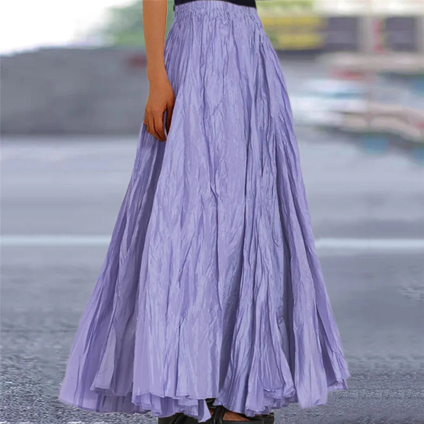 2024 Spring Summer New Solid Color Skirts Women Fashion Simple Style Folds Loose A-Line Skirt Trendy Female Clothing Streetwear
