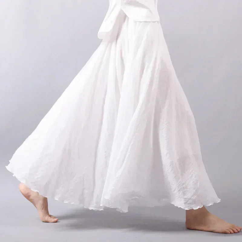 2025 Boho Beach Women'S Skirt - Linen Cotton Blend Elastic Waist Long Pleated Maxi, Vintage Summer Casual Skirt Faldas Saia