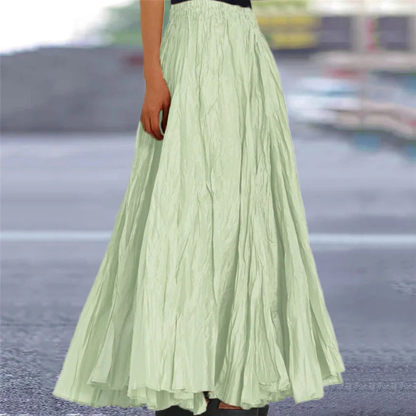 2024 Spring Summer New Solid Color Skirts Women Fashion Simple Style Folds Loose A-Line Skirt Trendy Female Clothing Streetwear