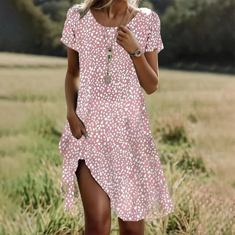 Artistic Ethnic Style round Neck Medium-Length Dress Summer Best Seller Independent Store Exclusive Limited Time Offer