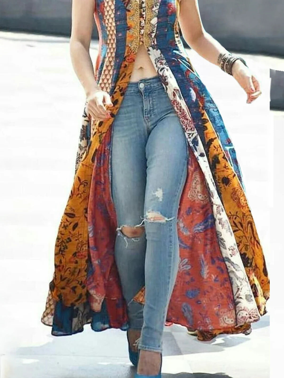 Floral Print Tank Dress for Women Sexy Split V-Neck Sleeveless Indie Folk Vintage Casual High Street Retro Long Dress