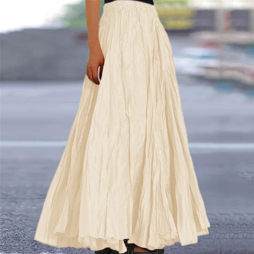 2024 Spring Summer New Solid Color Skirts Women Fashion Simple Style Folds Loose A-Line Skirt Trendy Female Clothing Streetwear