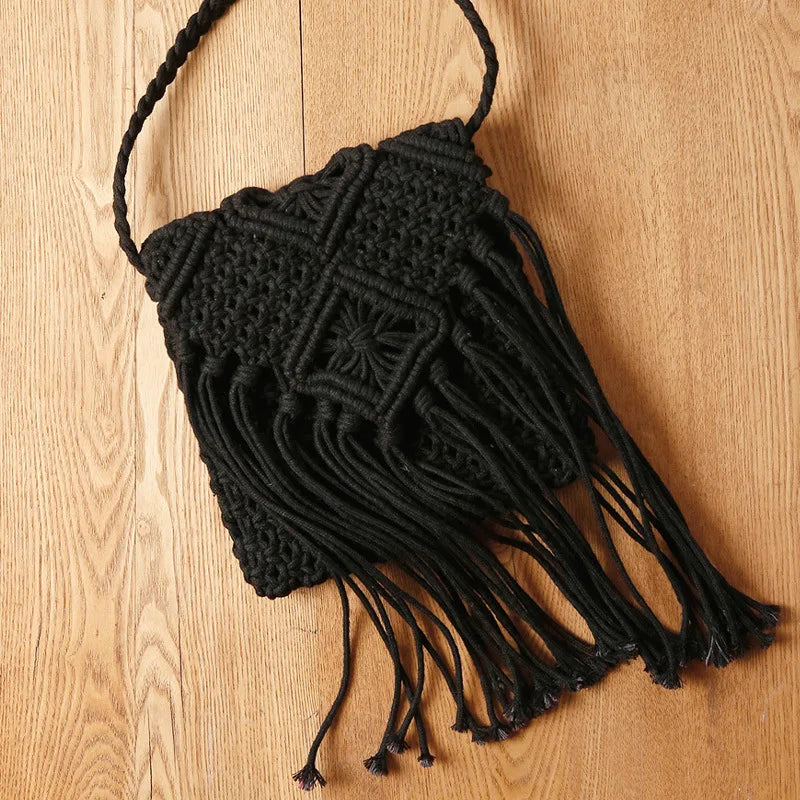 Handmade Cotton Woven Knitted Tassel Crossbody Bag Vintage Shoulder Messenger Bag Female Fashion Beach Summer Handbags for Women