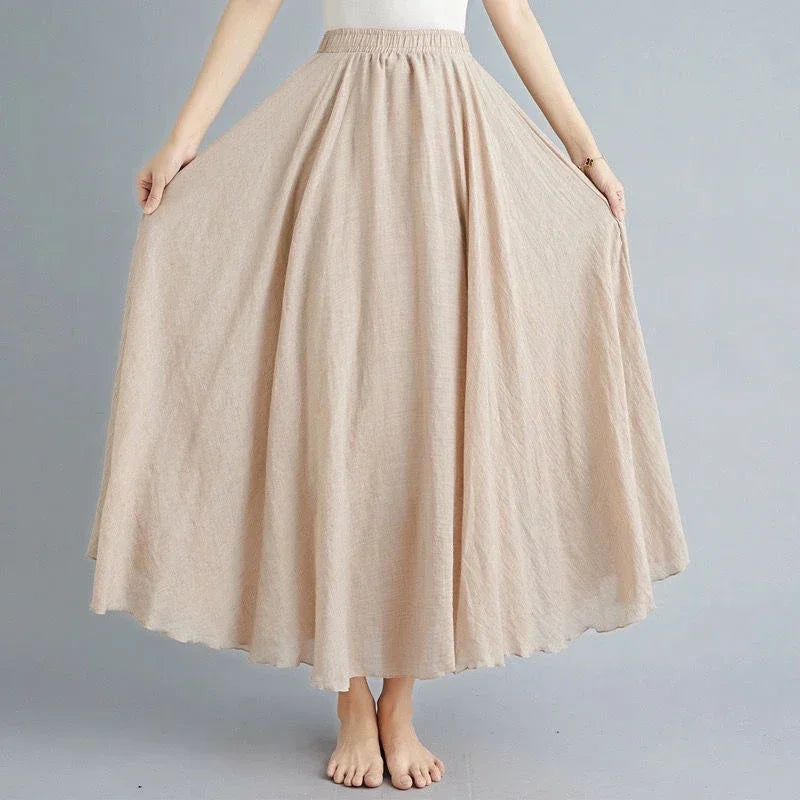 2025 Boho Beach Women'S Skirt - Linen Cotton Blend Elastic Waist Long Pleated Maxi, Vintage Summer Casual Skirt Faldas Saia