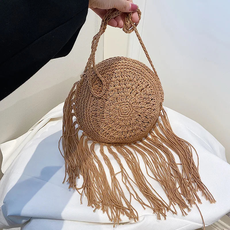 Handmade Cotton Woven Knitted Tassel Crossbody Bag Vintage Shoulder Messenger Bag Female Fashion Beach Summer Handbags for Women