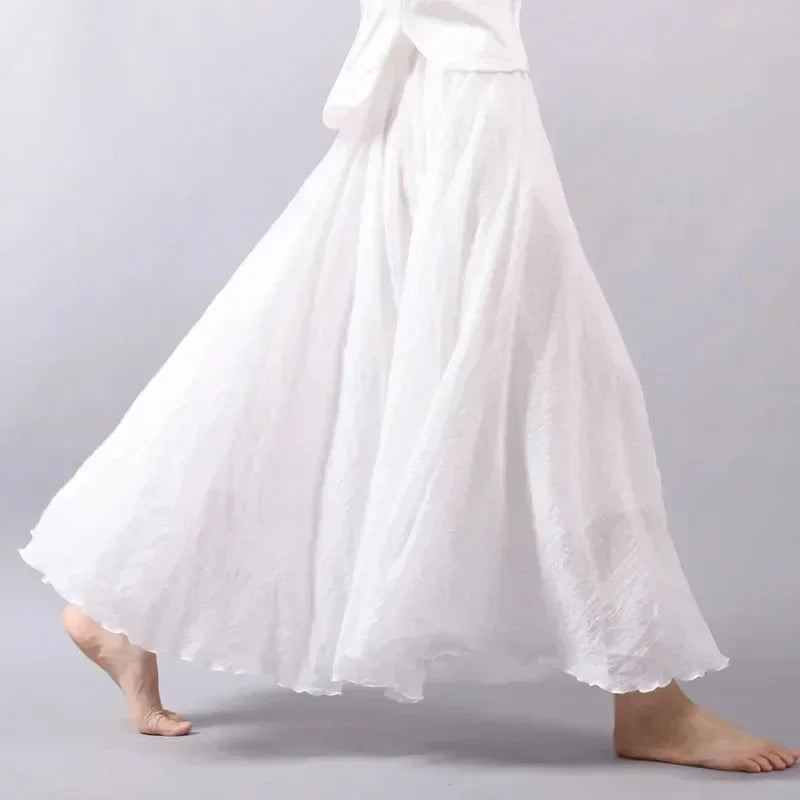 2025 Boho Beach Women'S Skirt - Linen Cotton Blend Elastic Waist Long Pleated Maxi, Vintage Summer Casual Skirt Faldas Saia