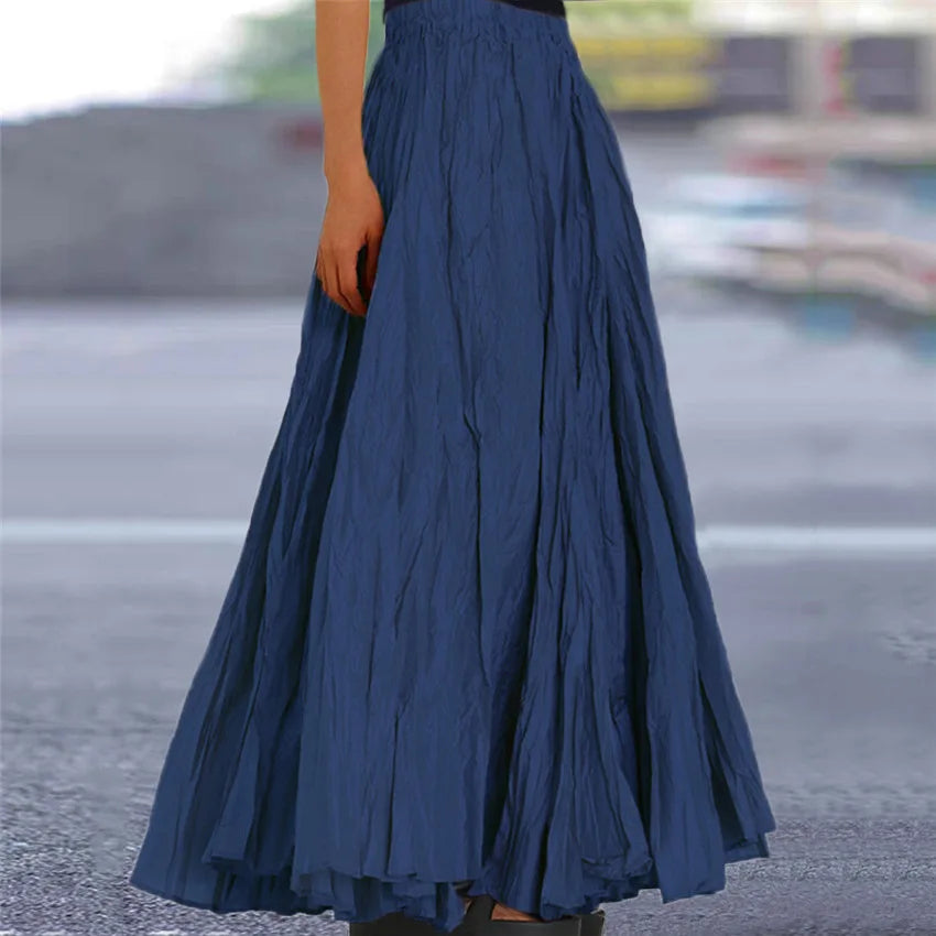 2024 Spring Summer New Solid Color Skirts Women Fashion Simple Style Folds Loose A-Line Skirt Trendy Female Clothing Streetwear