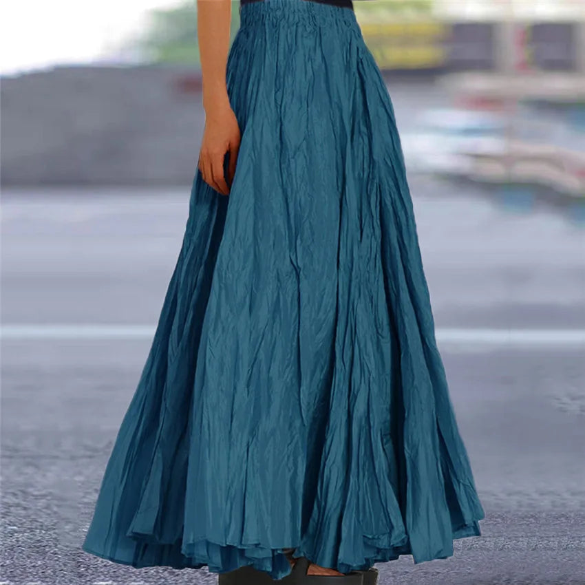 2024 Spring Summer New Solid Color Skirts Women Fashion Simple Style Folds Loose A-Line Skirt Trendy Female Clothing Streetwear