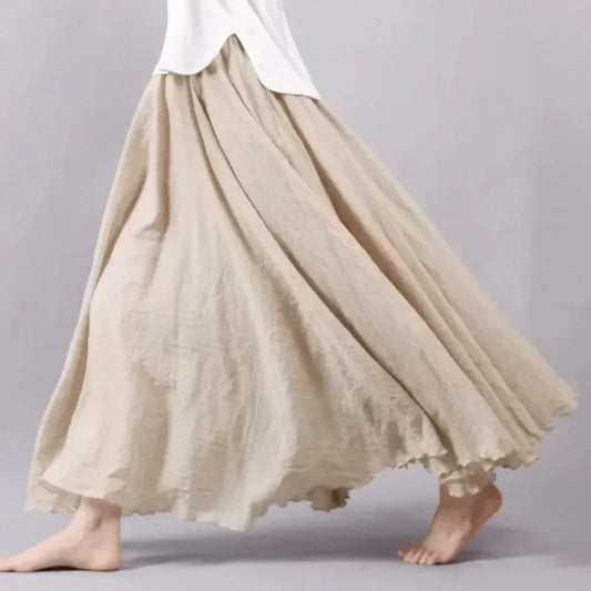 2025 Boho Beach Women'S Skirt - Linen Cotton Blend Elastic Waist Long Pleated Maxi, Vintage Summer Casual Skirt Faldas Saia