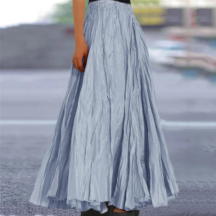 2024 Spring Summer New Solid Color Skirts Women Fashion Simple Style Folds Loose A-Line Skirt Trendy Female Clothing Streetwear