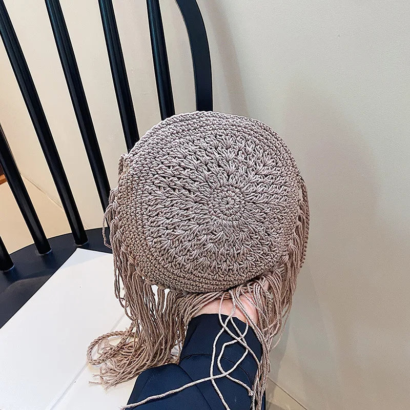 Handmade Cotton Woven Knitted Tassel Crossbody Bag Vintage Shoulder Messenger Bag Female Fashion Beach Summer Handbags for Women