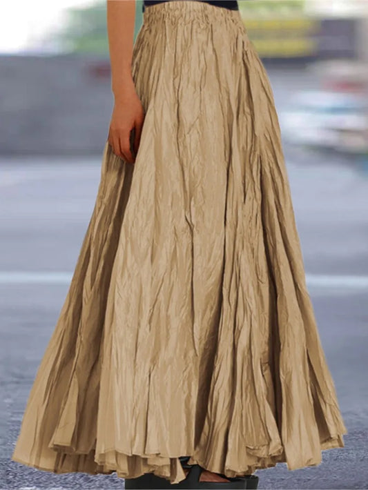 2024 Spring Summer New Solid Color Skirts Women Fashion Simple Style Folds Loose A-Line Skirt Trendy Female Clothing Streetwear