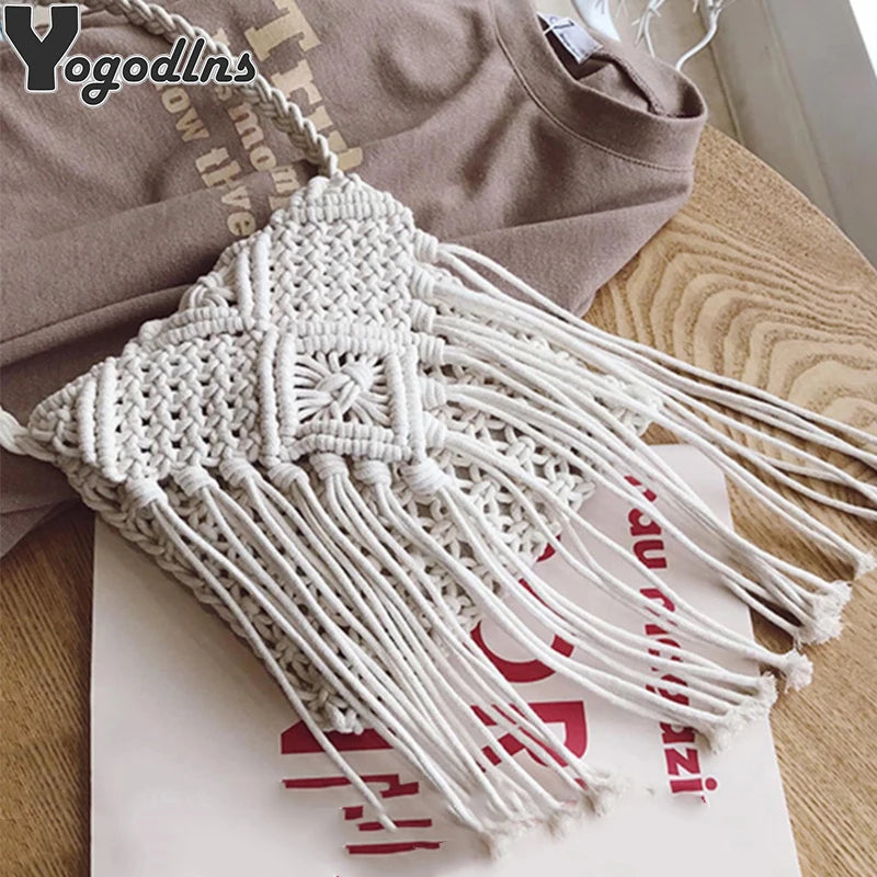 New Straw Bag Bohemian Tassel Beach Bag Women Crochet Fringed Crossbody Ultralight Shoulder Bag Women Small Bolsos Feminina