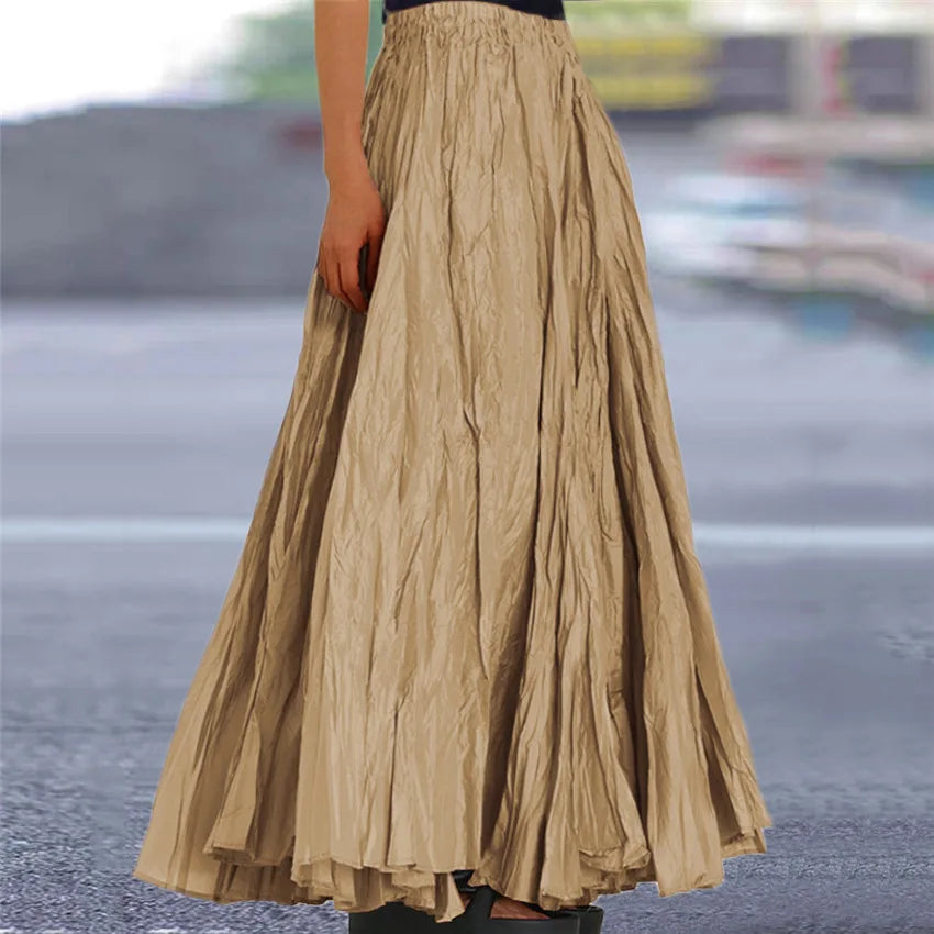 2024 Spring Summer New Solid Color Skirts Women Fashion Simple Style Folds Loose A-Line Skirt Trendy Female Clothing Streetwear