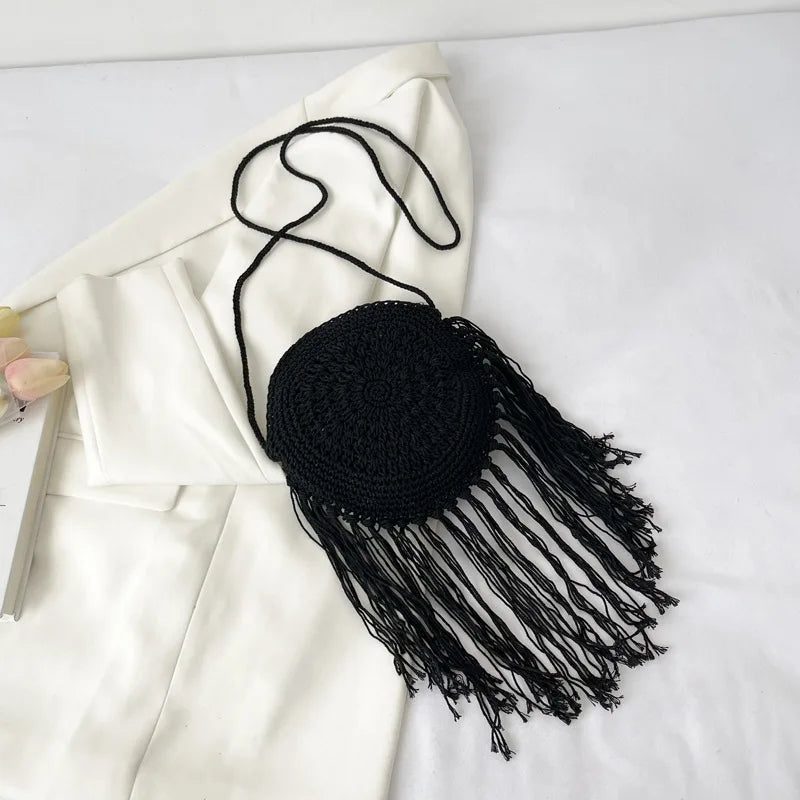 Handmade Cotton Woven Knitted Tassel Crossbody Bag Vintage Shoulder Messenger Bag Female Fashion Beach Summer Handbags for Women