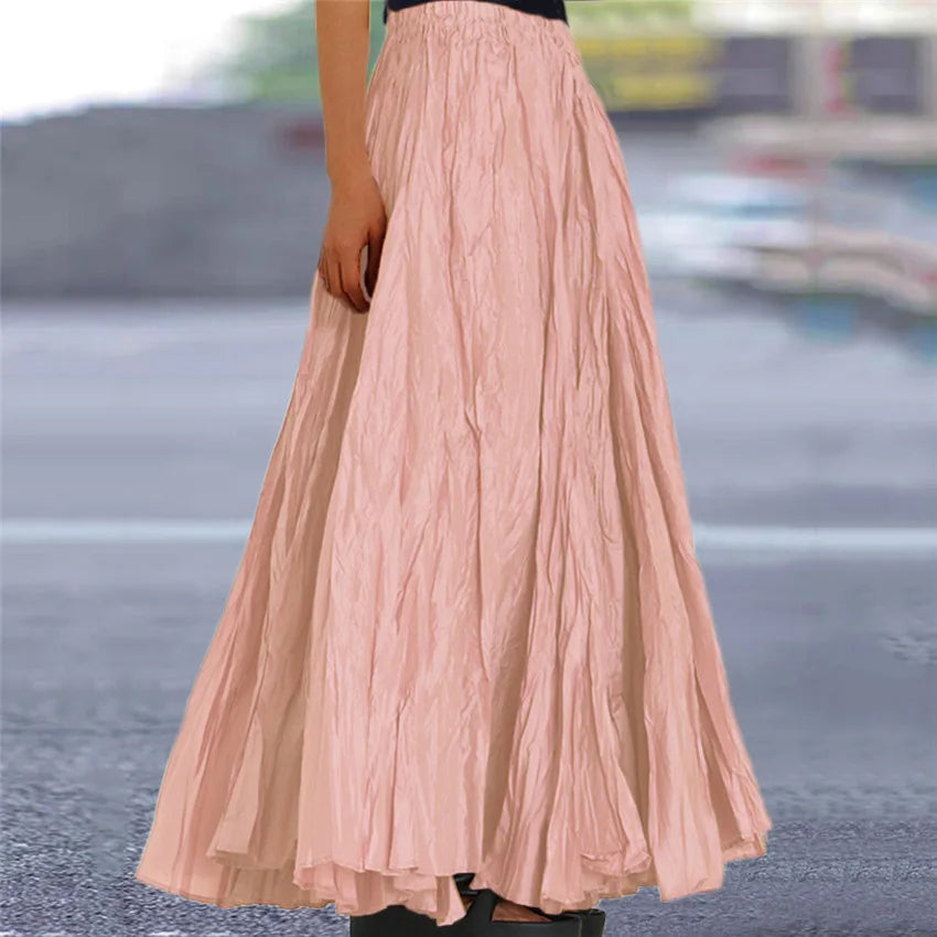 2024 Spring Summer New Solid Color Skirts Women Fashion Simple Style Folds Loose A-Line Skirt Trendy Female Clothing Streetwear