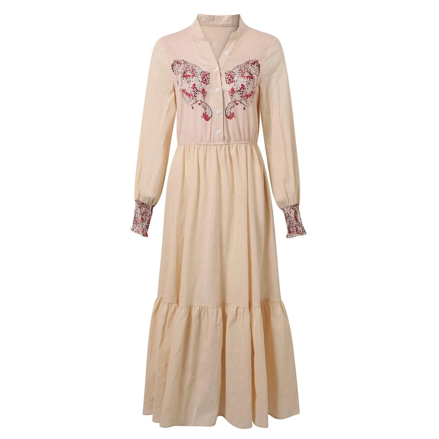 Vintage Floral Print Deep V Fashion High Waist Party Maxi Dress Autumn Women'S Ethnic Lady Chic Bohemian Dresses 2025 New