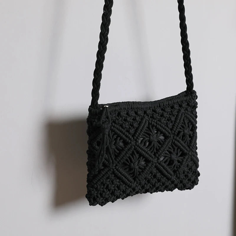 Handmade Cotton Woven Knitted Tassel Crossbody Bag Vintage Shoulder Messenger Bag Female Fashion Beach Summer Handbags for Women