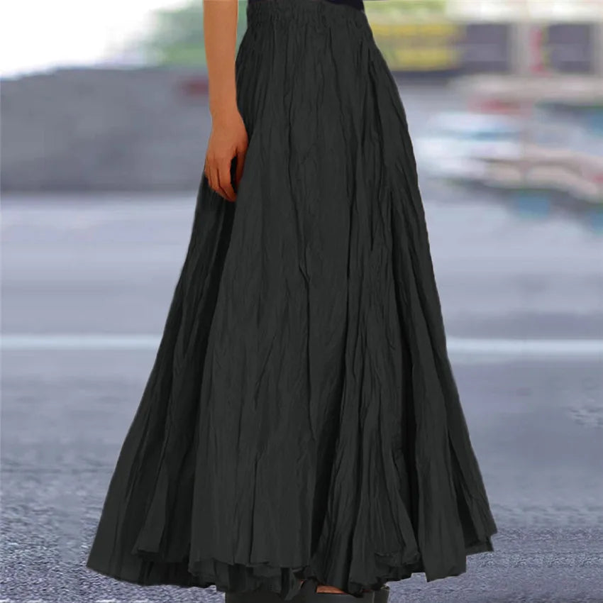 2024 Spring Summer New Solid Color Skirts Women Fashion Simple Style Folds Loose A-Line Skirt Trendy Female Clothing Streetwear