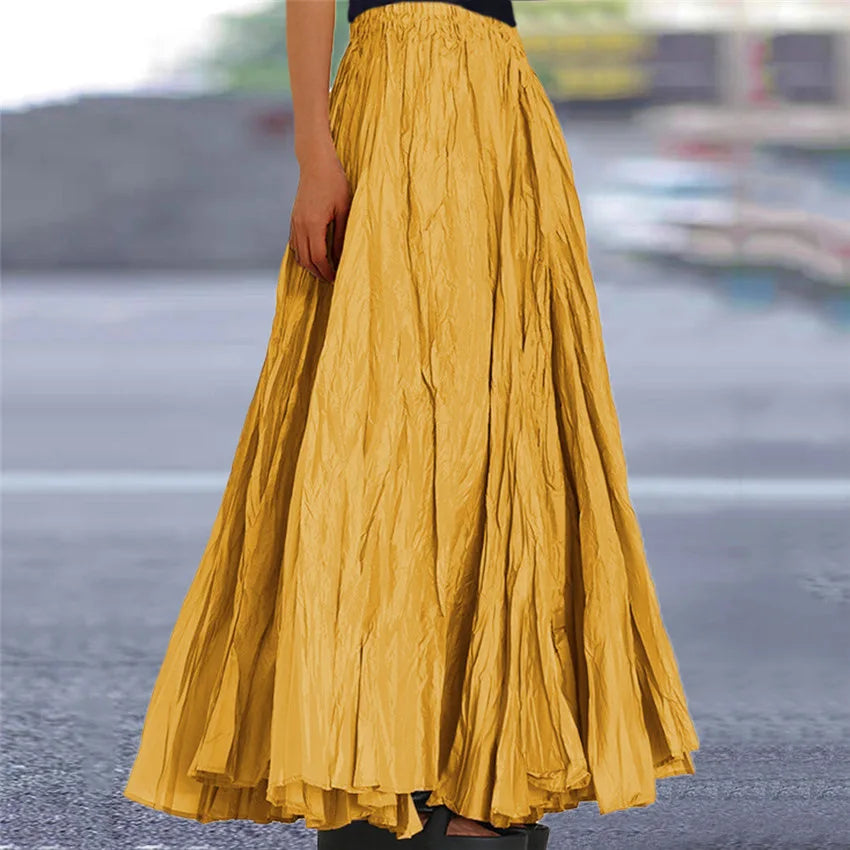 2024 Spring Summer New Solid Color Skirts Women Fashion Simple Style Folds Loose A-Line Skirt Trendy Female Clothing Streetwear