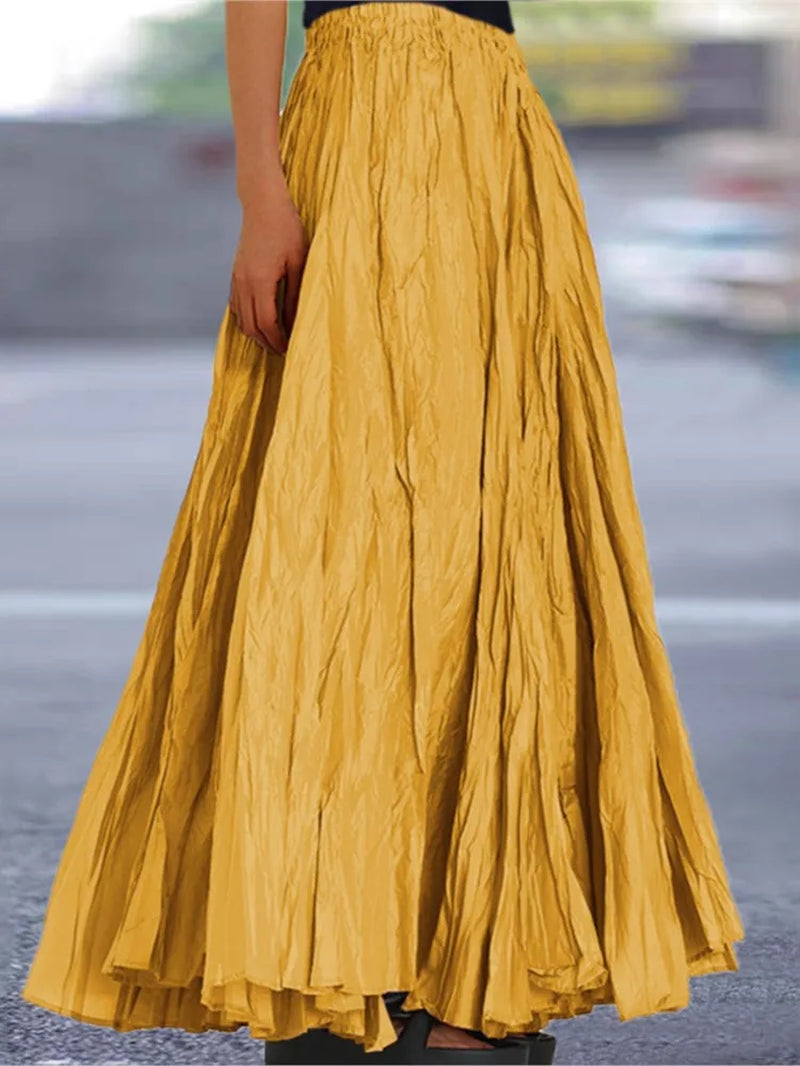 2024 Spring Summer New Solid Color Skirts Women Fashion Simple Style Folds Loose A-Line Skirt Trendy Female Clothing Streetwear