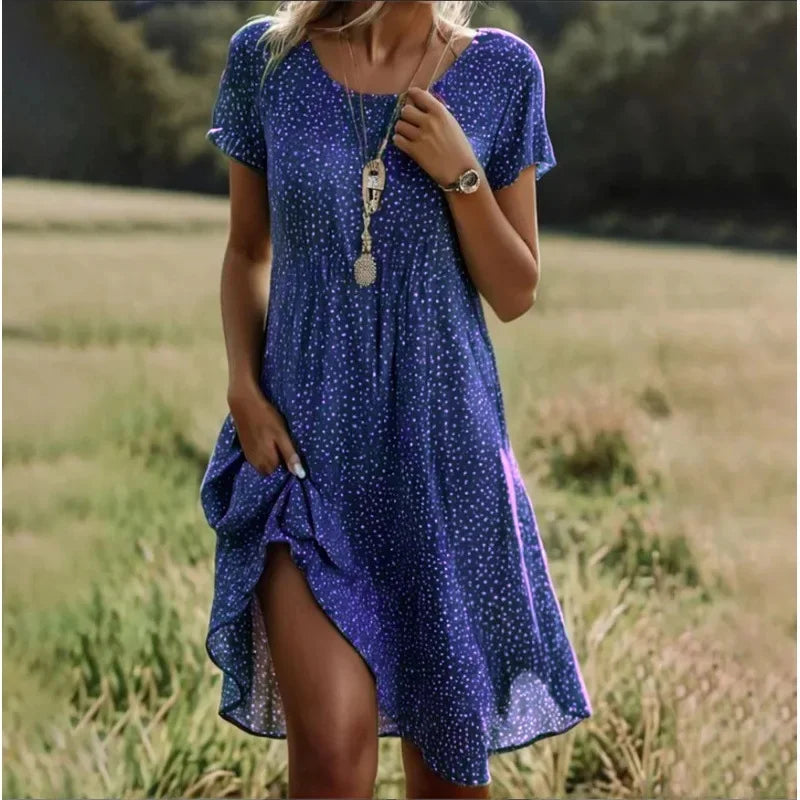 Artistic Ethnic Style round Neck Medium-Length Dress Summer Best Seller Independent Store Exclusive Limited Time Offer