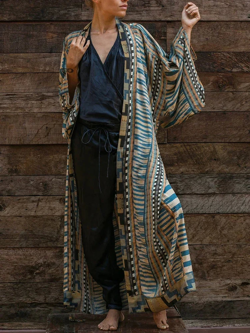 2025 Beach Kimono Cover-Up Loose Swimsuit Cover up Front Open Belt Kaftan Robe Plage Beach Pareos Dress Tunic Beach Wear