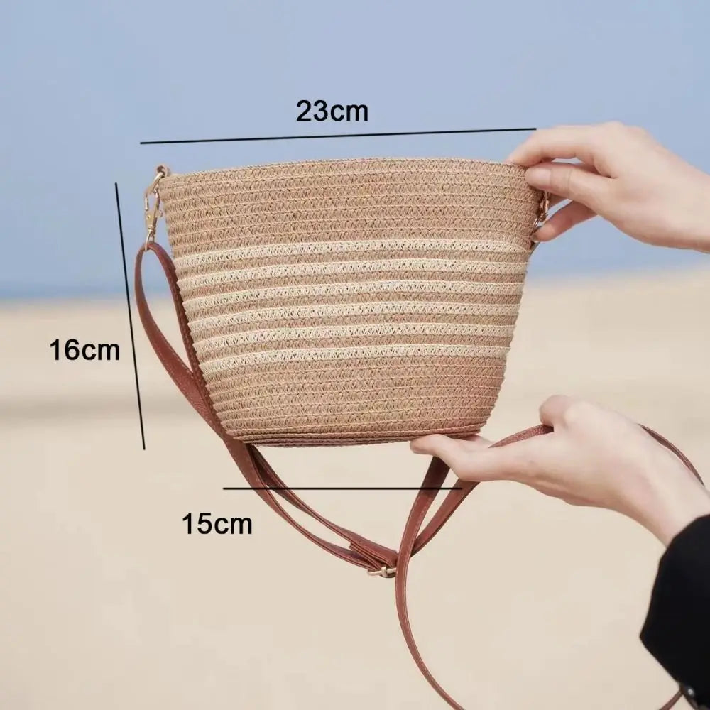 Summer Straw Tote Bags Casual Vacation Beach Crossbody Bag Large Capacity Handmade Women'S Bucket Bag