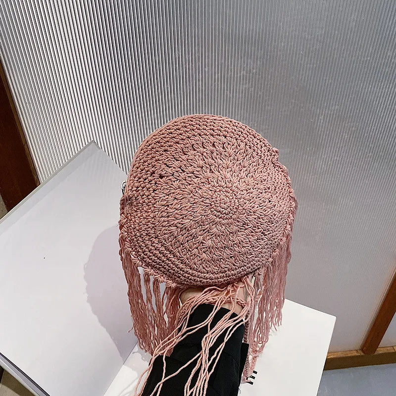 Handmade Cotton Woven Knitted Tassel Crossbody Bag Vintage Shoulder Messenger Bag Female Fashion Beach Summer Handbags for Women