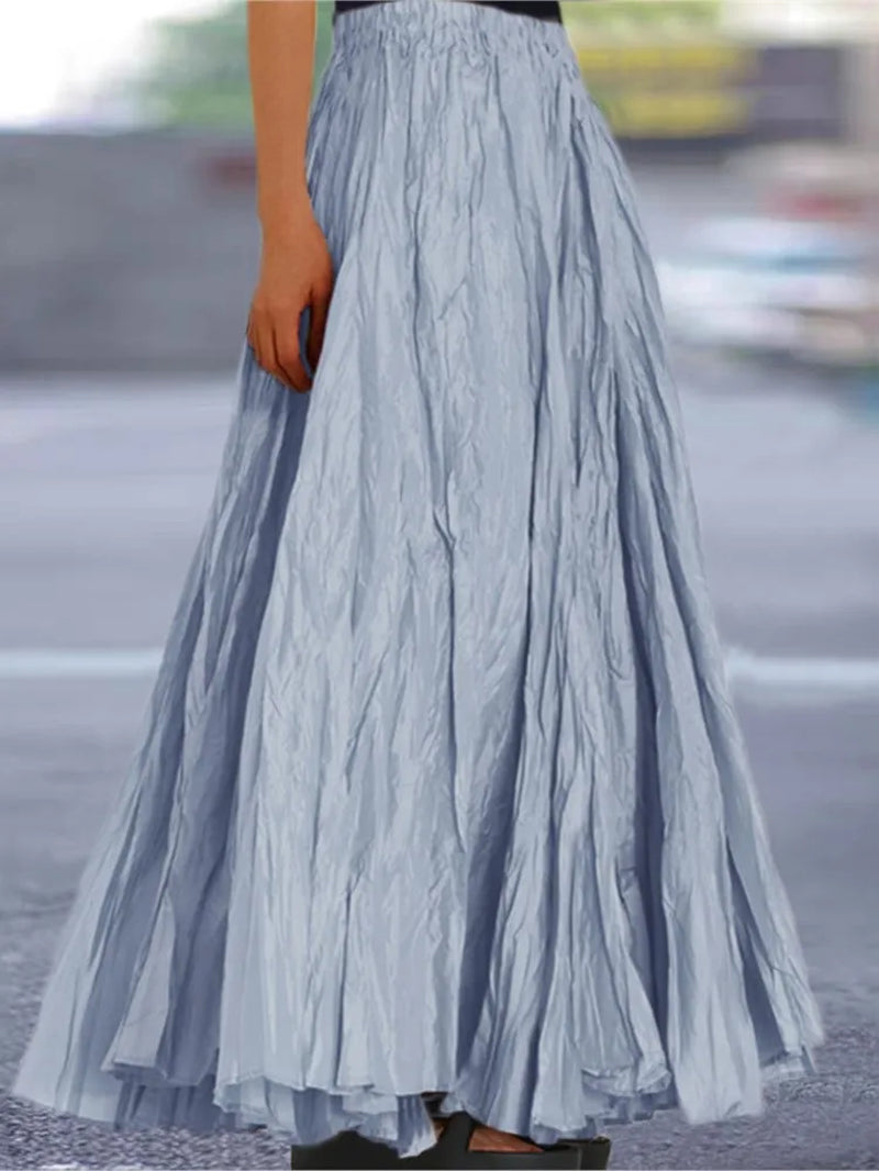 2024 Spring Summer New Solid Color Skirts Women Fashion Simple Style Folds Loose A-Line Skirt Trendy Female Clothing Streetwear