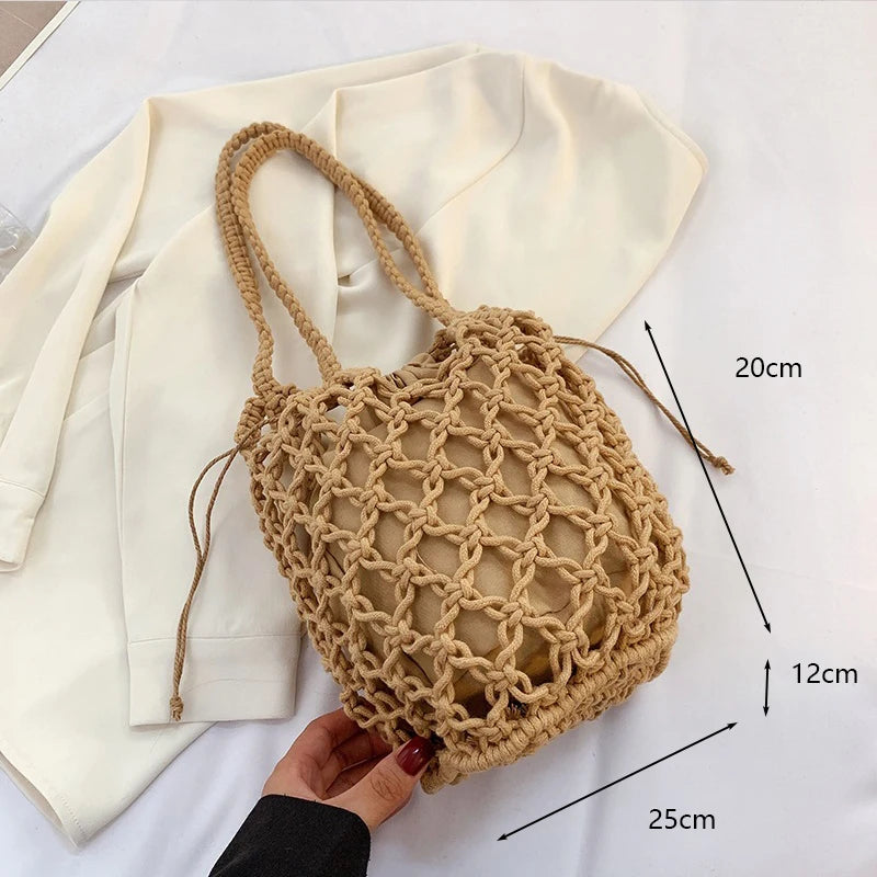 Handmade Cotton Woven Knitted Tassel Crossbody Bag Vintage Shoulder Messenger Bag Female Fashion Beach Summer Handbags for Women