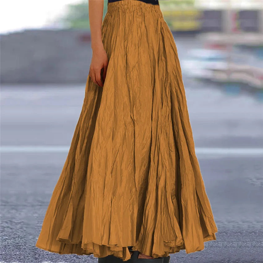2024 Spring Summer New Solid Color Skirts Women Fashion Simple Style Folds Loose A-Line Skirt Trendy Female Clothing Streetwear
