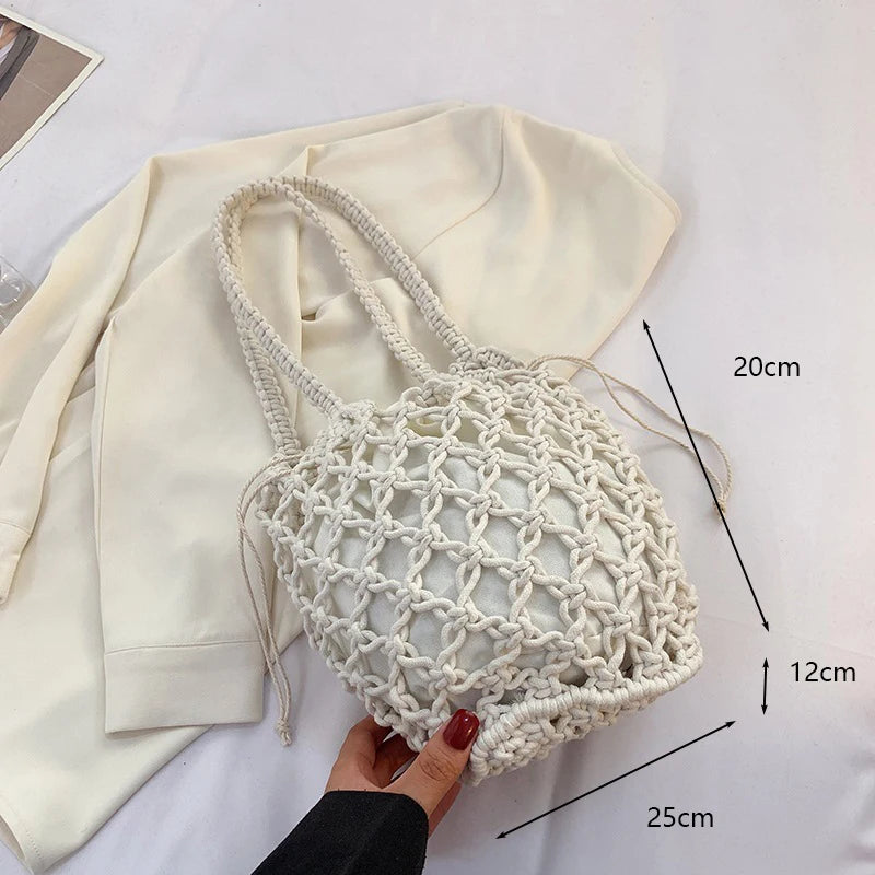 Handmade Cotton Woven Knitted Tassel Crossbody Bag Vintage Shoulder Messenger Bag Female Fashion Beach Summer Handbags for Women