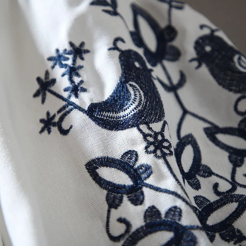 Fashionable Ethnic Style Long Sleeve Cotton Linen Shirt Embroidered Loose Fit Casual Women'S Autumn Top