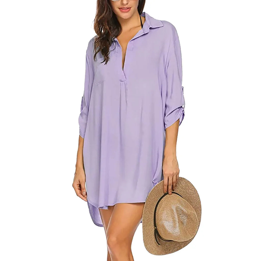 2024 European and American New Women'S Clothing V-Neck Overseas Hot Selling Fashion Beach Sunscreen Swimsuit Shirt Dress