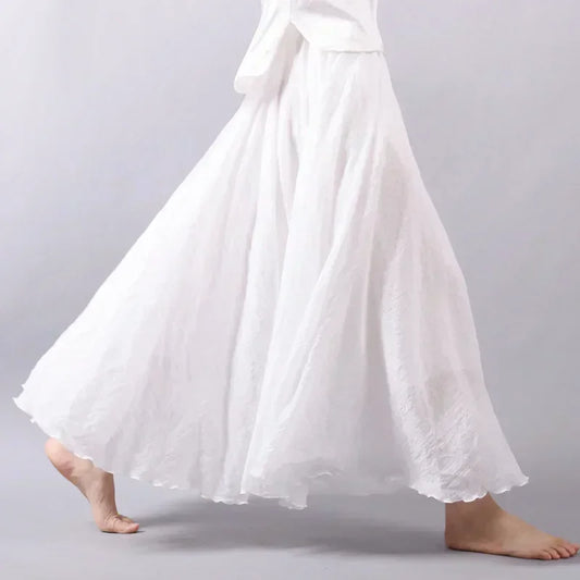 2025 Boho Beach Women'S Skirt - Linen Cotton Blend Elastic Waist Long Pleated Maxi, Vintage Summer Casual Skirt Faldas Saia