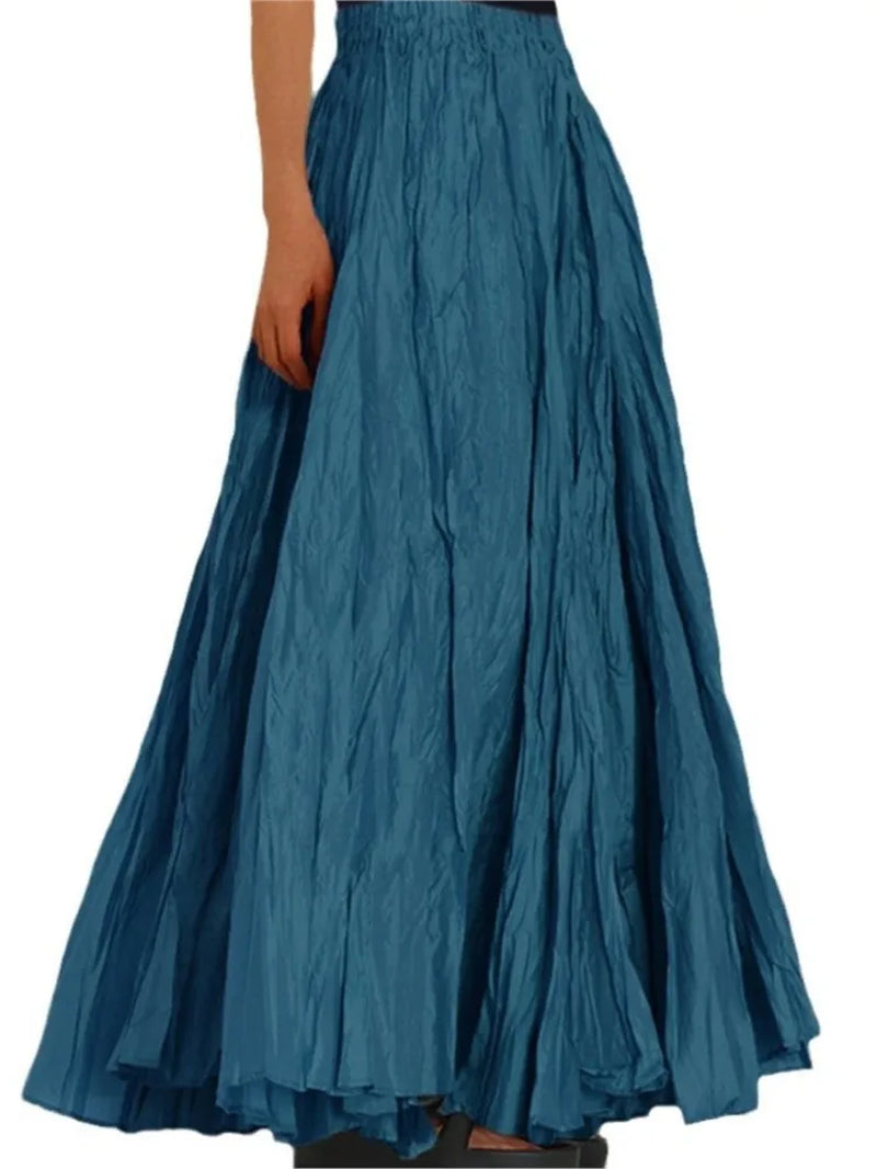 2024 Spring Summer New Solid Color Skirts Women Fashion Simple Style Folds Loose A-Line Skirt Trendy Female Clothing Streetwear