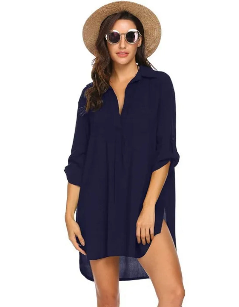 2024 European and American New Women'S Clothing V-Neck Overseas Hot Selling Fashion Beach Sunscreen Swimsuit Shirt Dress