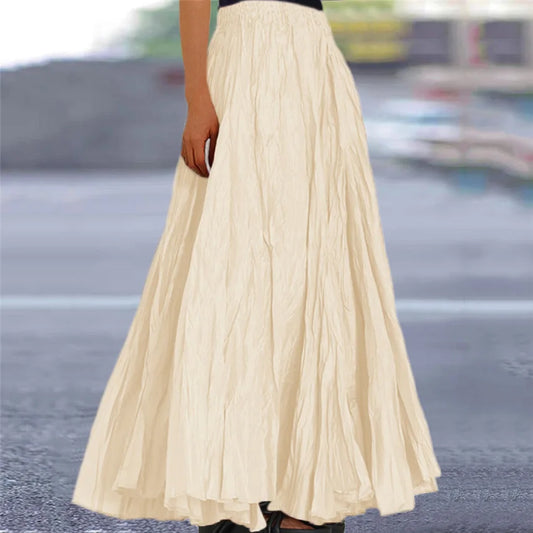2024 Spring Summer New Solid Color Skirts Women Fashion Simple Style Folds Loose A-Line Skirt Trendy Female Clothing Streetwear