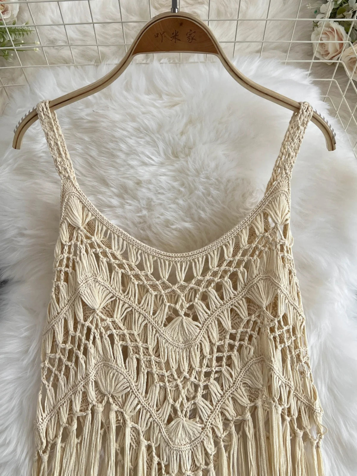 N Ethnic Knitted Long Dr with Tassel Ba Handmade Crochet Hollow Out Layered Outerwear Women'S Summer Midi Dr