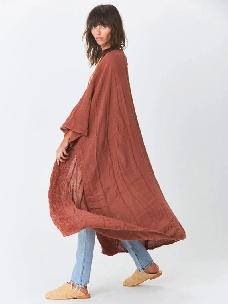 Beach Cover up Women Kimono Lace Trim Bohemian Swimsuit Cape Casual Solid Pareo Summer Beachwear Bathing Suits Outfits