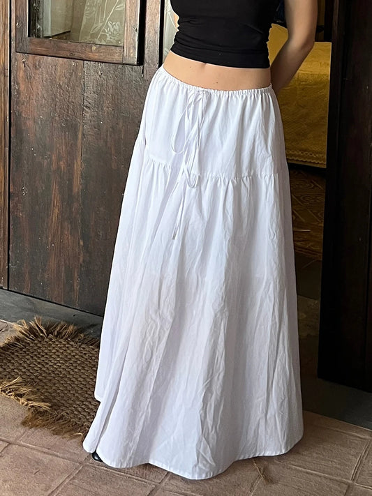 Summer Chic Women Y2K Vintage Maxi Skirt Fairycore High Waisted Tiered Swing Skirt Ruffle Aline Skirt E-Girl Korean Streetwear