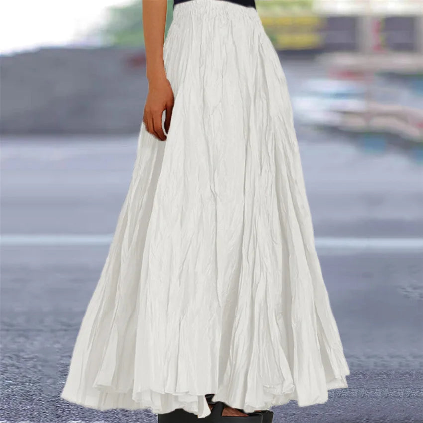 2024 Spring Summer New Solid Color Skirts Women Fashion Simple Style Folds Loose A-Line Skirt Trendy Female Clothing Streetwear