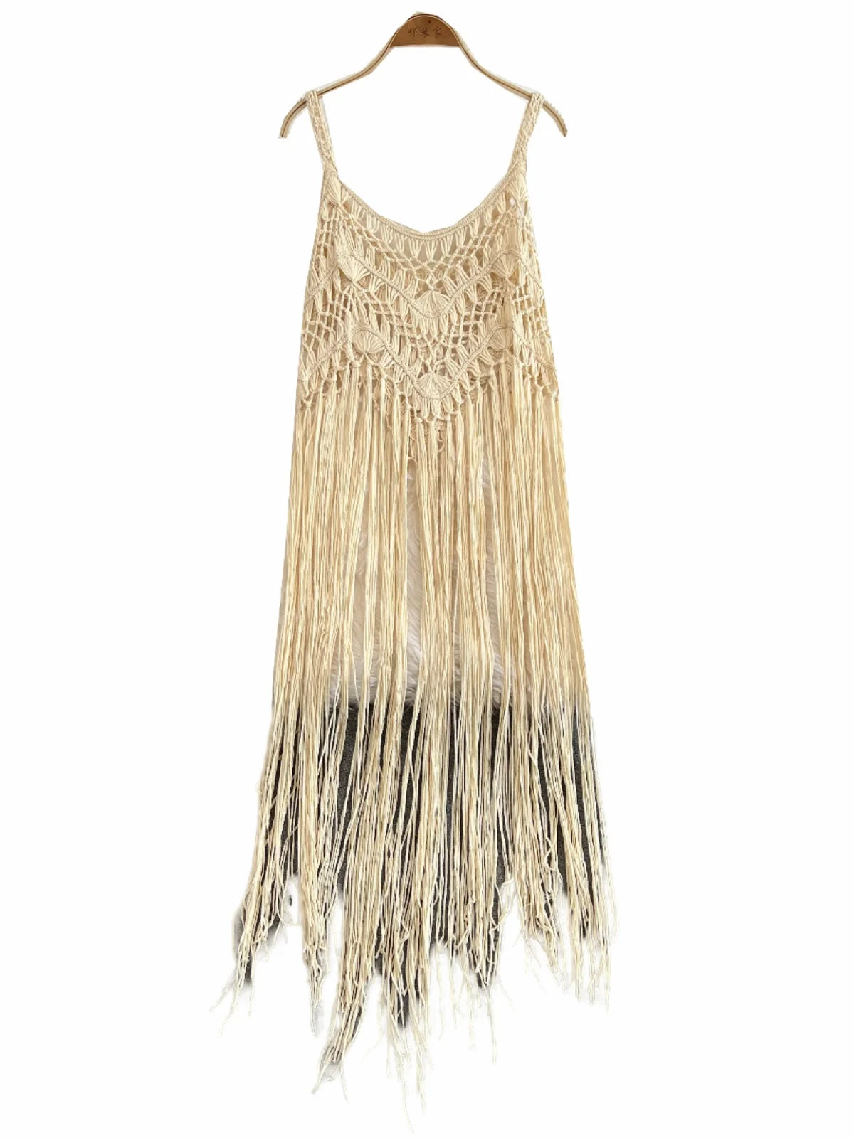 N Ethnic Knitted Long Dr with Tassel Ba Handmade Crochet Hollow Out Layered Outerwear Women'S Summer Midi Dr
