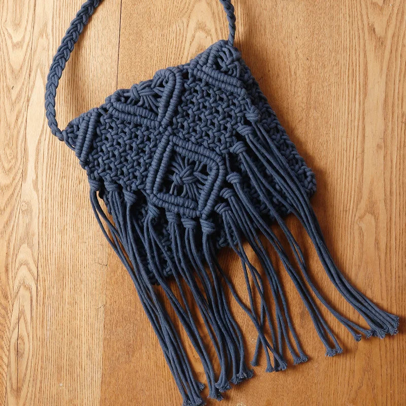 Handmade Cotton Woven Knitted Tassel Crossbody Bag Vintage Shoulder Messenger Bag Female Fashion Beach Summer Handbags for Women