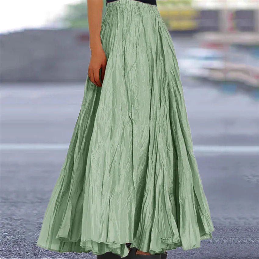 2024 Spring Summer New Solid Color Skirts Women Fashion Simple Style Folds Loose A-Line Skirt Trendy Female Clothing Streetwear