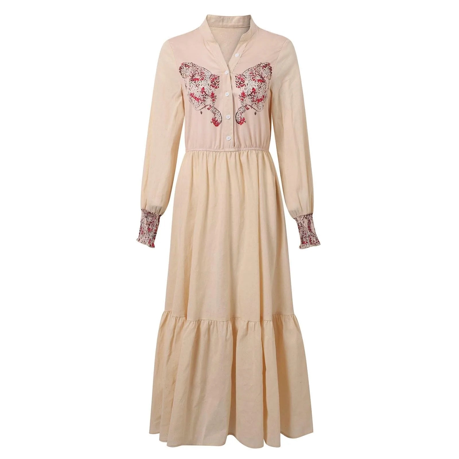 Vintage Floral Print Deep V Fashion High Waist Party Maxi Dress Autumn Women'S Ethnic Lady Chic Bohemian Dresses 2025 New
