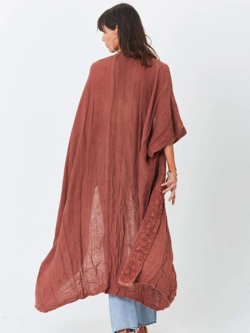 Beach Cover up Women Kimono Lace Trim Bohemian Swimsuit Cape Casual Solid Pareo Summer Beachwear Bathing Suits Outfits
